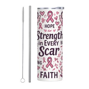 Awareness - Straw Water Bottle 20oz Stainless-Steel  Tumbler - Strength in Every Scar