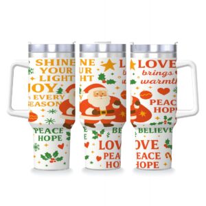 Inspirational - 40oz Travel Mug Stainless-Steel with Handle & Straw - XMAS Love Peace Hope