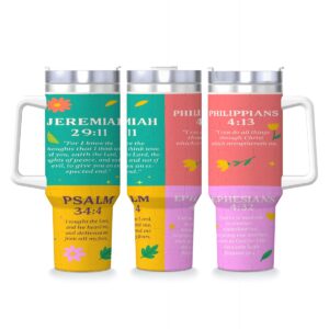 Inspirational - 40oz Travel Mug Stainless-Steel with Handle & Straw - BIBLE VERSES