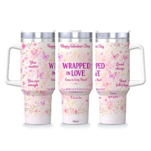 Inspirational -  40oz Travel Mug Stainless-Steel with Handle & Straw - Valentine - Wrapped in Love_Women