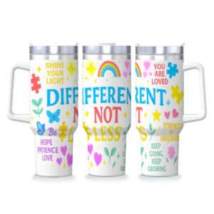 Inspirational - 40oz Travel Mug Stainless-Steel with Handle & Straw - Different Not Less