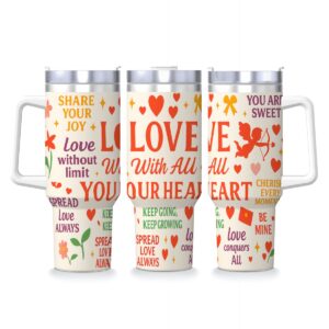 Inspirational - 40oz Travel Mug Stainless-Steel with Handle & Straw - Love with all your Heart