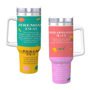 Inspirational - 40oz Travel Mug Stainless-Steel with Handle & Straw - Bible Verses