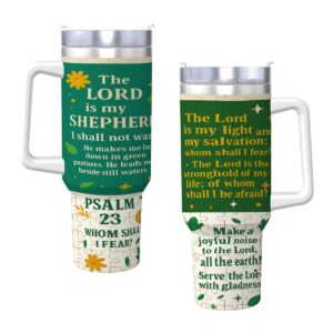 Inspirational - 40oz Travel Mug Stainless-Steel with Handle & Straw - Psalm Verses