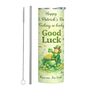 Feeling So Lucky 20 oz Slim St. Patrick’s Day Tumbler with Straw – Good Luck Design