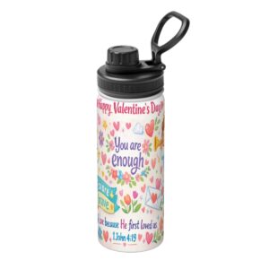 You Are Enough 18 oz Girls Valentine’s Day Insulated Water Bottle – Kids Stainless Steel Bottle