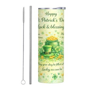 Luck & Blessings 20 oz Slim St. Patrick’s Day Tumbler with Straw
