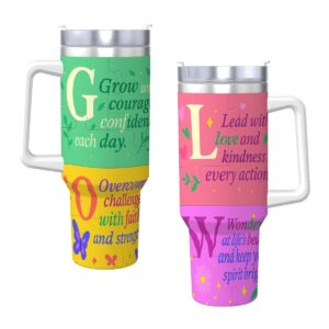 GLOW Inspirational 40 oz Puzzle-Themed Tumbler with Handle & Straw – Grow Lead Overcome Wonder