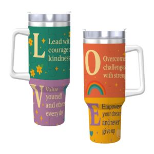 LOVE Inspirational 40 oz Puzzle-Themed Tumbler with Handle & Straw – Lead Overcome Value Empower