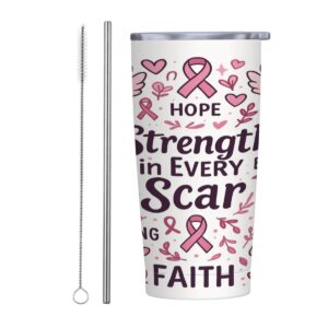 Strength in Every Scar 20 oz Cancer Awareness Tumbler with Straw
