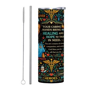 Healing Hands Nurse 20 oz Slim Inspirational Tumbler with Straw