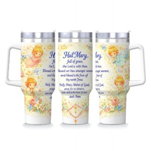Hail Mary Full of Grace 40 oz Faith Inspirational Tumbler with Handle & Straw