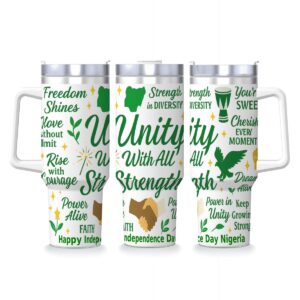 Unity With All Strength 40 oz Nigerian Independence Day Tumbler with Handle & Straw