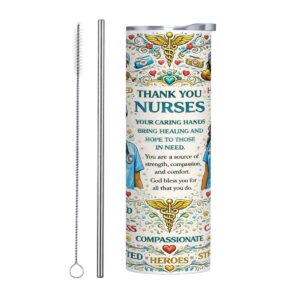 Thank You Nurses 20 oz Slim Appreciation Tumbler with Straw